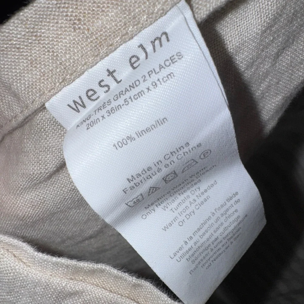 West Elm Set 2 King Linen Pillow Shams Gray Stripe Coastal Organic 20x36